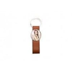 Brown Leather Round Metal Keychain